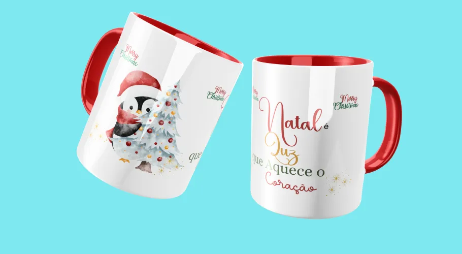 Caneca com uma ilustração natalina colorida e alegre, perfeita para celebrar a data com estilo.