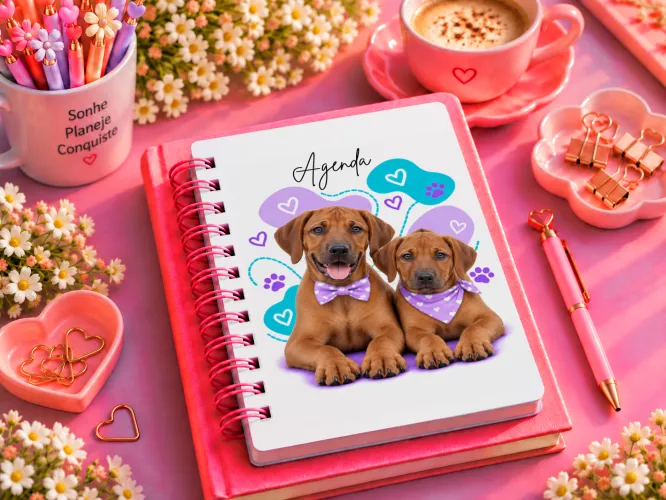Agenda 2027 com dupla de filhotes marrons e detalhes lilás
Agenda 2027 com dupla de cachorrinhos cinza e branco
Agenda 2027 com dois filhotes 
Agenda 2027 com dupla de cachorrinhos Akita 
Agenda 2027 com dois Dogues Alemães arlequim
Agenda 2027 com dupla de cachorrinhos cinza escuro