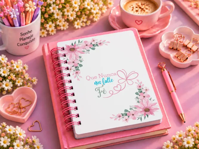 Kit com 8 agendas digitais femininas A5 em PDF para imprimir, com capas delicadas de borboletas, flores, laços e frases inspiradoras.