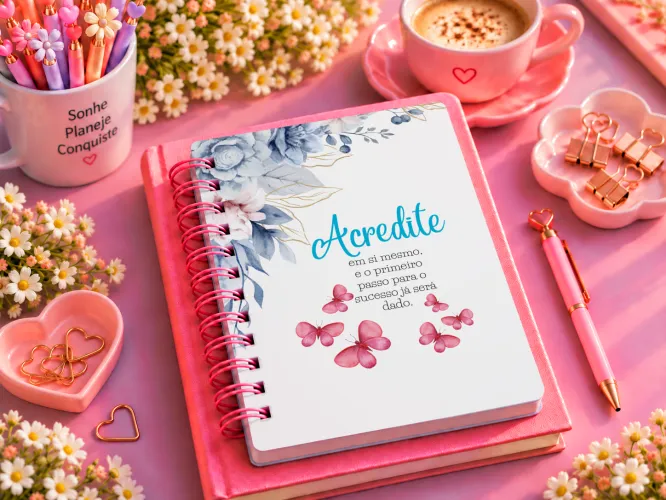 Kit com 8 agendas femininas A5 em PDF para imprimir. Cada agenda possui 3 páginas, arquivos em alta resolução e prontos para impressão.