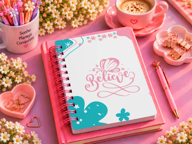 Kit com 8 agendas femininas A5 em PDF para imprimir. Cada agenda possui 3 páginas, arquivos em alta resolução e prontos para impressão.