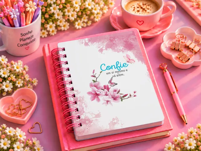 Kit com 8 agendas femininas A5 em PDF para imprimir. Cada agenda possui 3 páginas, arquivos em alta resolução e prontos para impressão.
