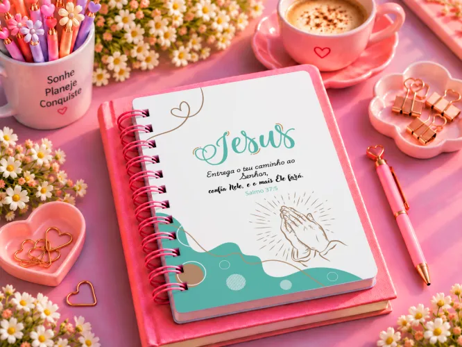 Kit com 8 agendas femininas A5 em PDF para imprimir. Cada agenda possui 3 páginas, arquivos em alta resolução e prontos para impressão.