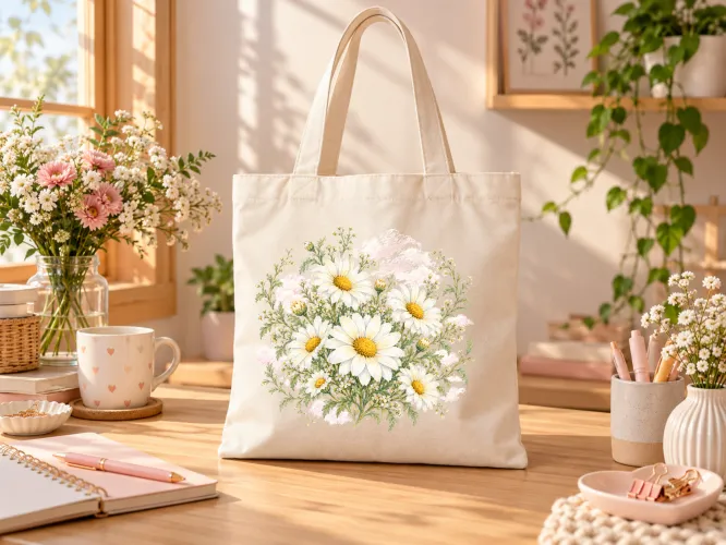 Kit Abril Margaridas 2027 com artes PNG para caneca e personalizados, mais agenda PDF A5 com capa, dados pessoais e página para anotações.