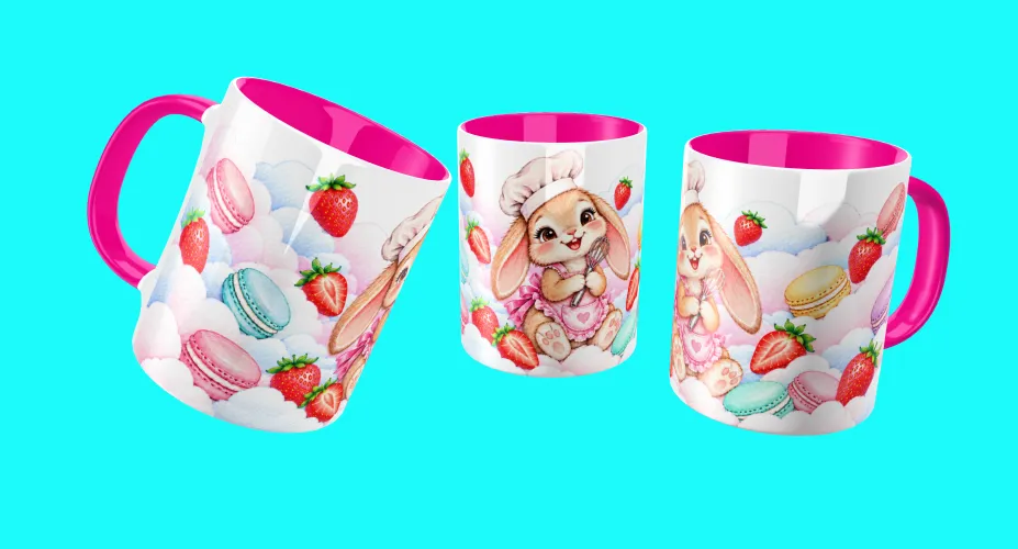 Agenda 2027 com Coelhinha Confeiteira, morangos e macarons
Arte para caneca com Coelhinha Confeiteira, morangos e macarons