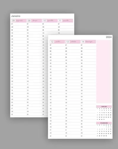 Kit Agendamento Semanal 2024 tamanho 18×27 até 22h – Psicólogos e Terapeutas (Bicho Papel)