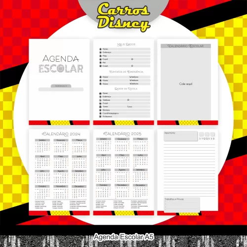 Kit Completo Volta às Aulas 2024 (Encadernação) – Carros Disney – Pamella Vieira