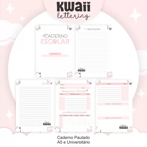 Kit Completo Volta às Aulas 2024 (Encadernação) – Kawaii Lettering – Pamella Vieira