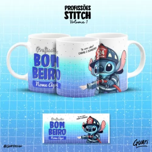 Kit Digital  Canecas – Stitch Profissões Vol. 1 Editável – Lab51
