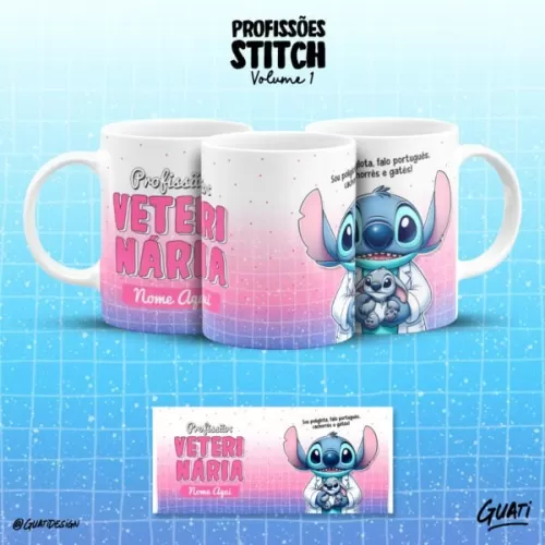 Kit Digital  Canecas – Stitch Profissões Vol. 1 Editável – Lab51
