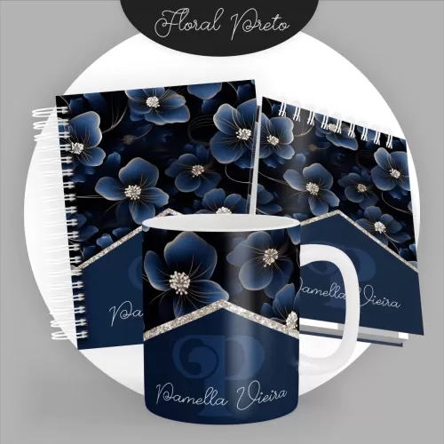Kit Encadernação – Floral Preto 2024 – Pamella Vieira