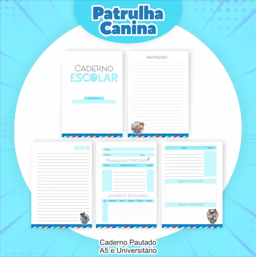 Kit Escolar | Saúde Encadernação 2024 – Patrulha Canina Menino – Pamella Vieira