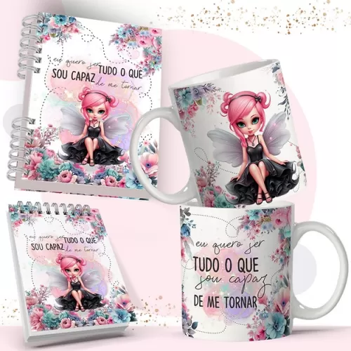 Kit Fadas Aparecida para Agenda | Caneca | Bloquinhos