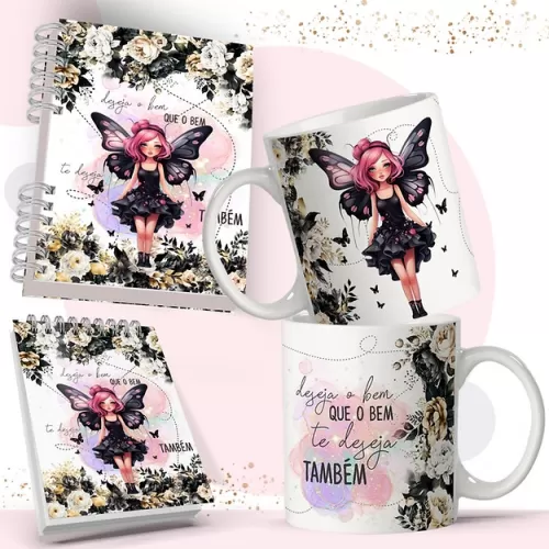 Kit Fadas Aparecida para Agenda | Caneca | Bloquinhos