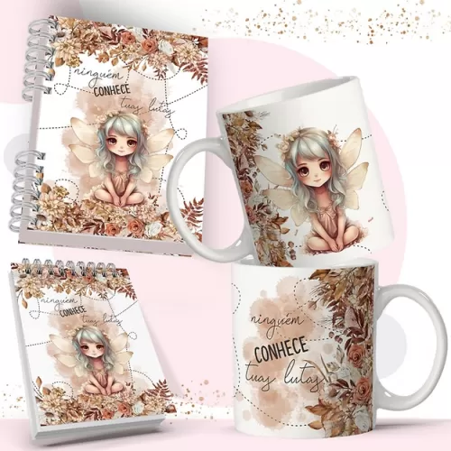 Kit Fadas Aparecida para Agenda | Caneca | Bloquinhos