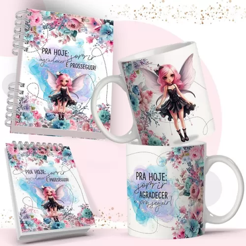 Kit Fadas Aparecida para Agenda | Caneca | Bloquinhos