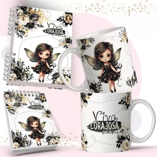 Kit Fadas Aparecida para Agenda | Caneca | Bloquinhos