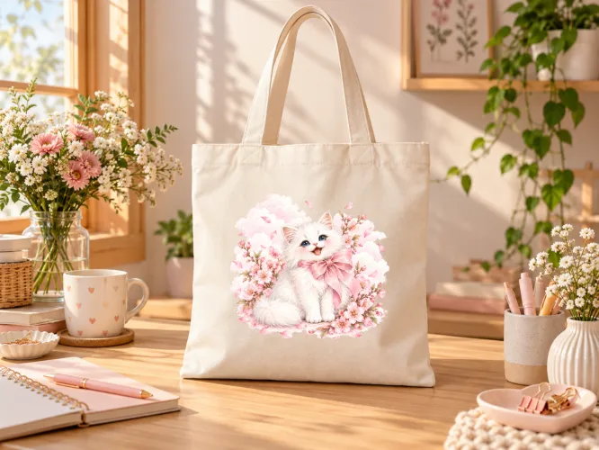 Kit Gatinha Cerejeira 2027 com artes PNG para caneca e ecobag e agenda PDF A5 14,8 x 21 cm. Arquivos digitais para personalizados.