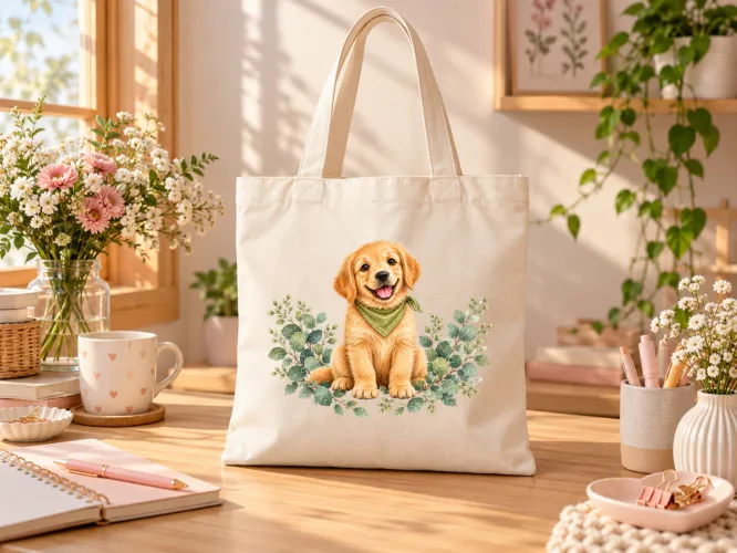 Kit Golden Retriever 2027 com artes PNG para caneca e ecobag e agenda PDF A5 14,8 x 21 cm. Arquivos digitais para personalizados.