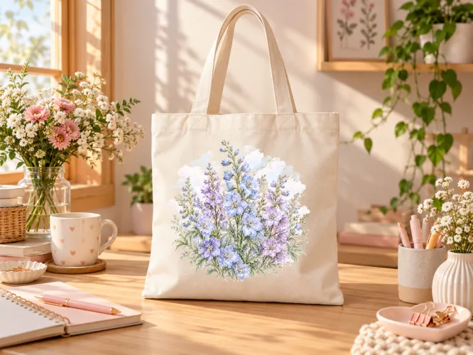 Kit Julho 2027 Delphinium com artes PNG para personalizados, agenda A5 em PDF e mockups para divulgação. Produto 100% digital.