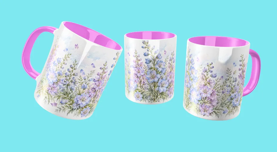 Kit Julho 2027 Delphinium com artes PNG para personalizados, agenda A5 em PDF e mockups para divulgação. Produto 100% digital.