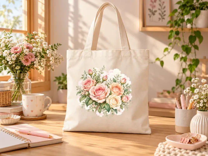 Kit Junho 2027 Rosas com artes PNG para caneca e personalizados, agenda A5 em PDF e mockups para divulgação. Produto digital.