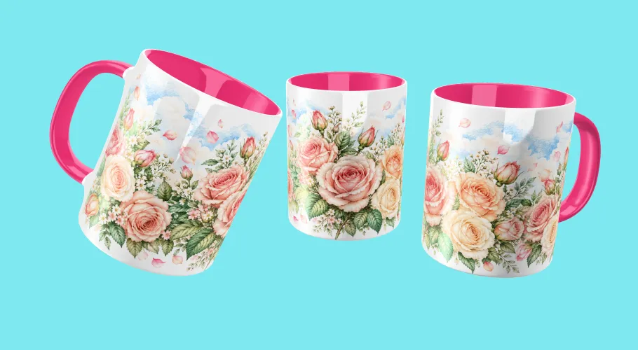Kit Junho 2027 Rosas com artes PNG para caneca e personalizados, agenda A5 em PDF e mockups para divulgação. Produto digital.