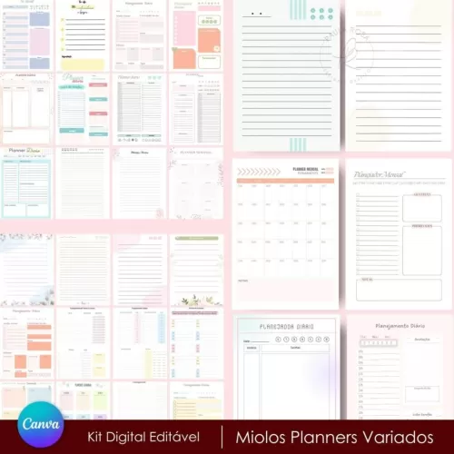 Kit Miolos Planners Variados – Editáveis no Canva