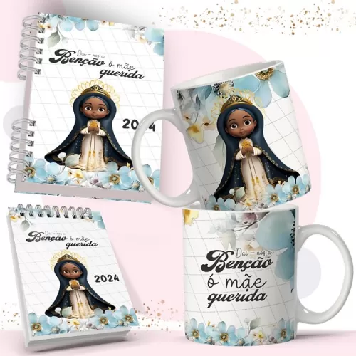 Kit Nossa Senhora Aparecida para Agenda 2024 - Caneca - Bloquinhos