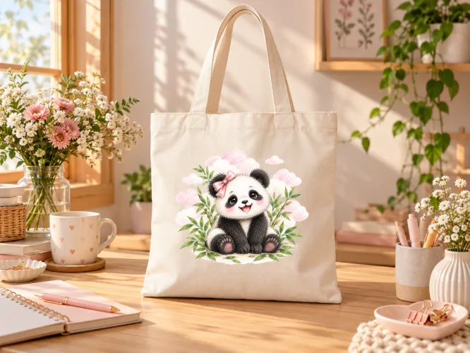 Kit Panda Fofo 2027 com artes PNG para caneca e ecobag e agenda PDF A5 14,8 x 21 cm. Arquivos digitais prontos para personalização.