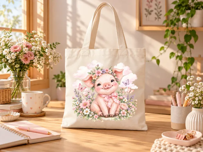 Kit Porquinha Jardim 2027 com artes PNG para caneca e ecobag e agenda PDF A5 14,8 x 21 cm. Arquivos digitais para personalizados.