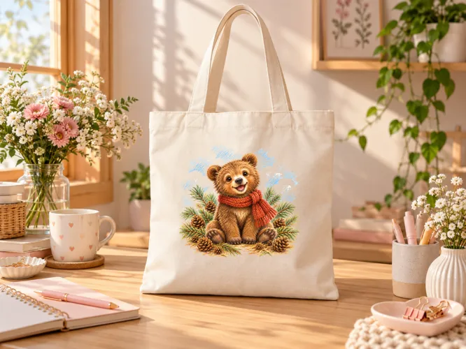Kit Ursinho Inverno 2027 com arte para caneca e ecobag em PNG e agenda PDF A5 14,8 x 21 cm. Arquivos digitais para personalizados.