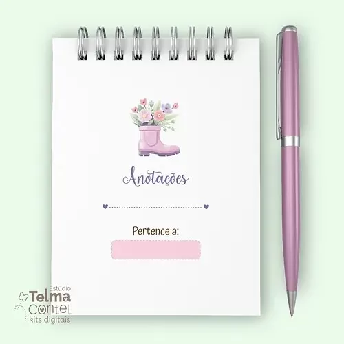 Kit combo Lilás – Caderno A5+bloco A6+Chaveiro+Papéis Digitais+Planejamento Sem. – Telma Contel