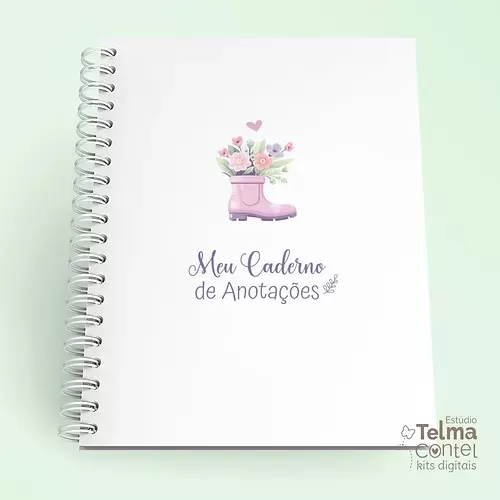Kit combo Lilás – Caderno A5+bloco A6+Chaveiro+Papéis Digitais+Planejamento Sem. – Telma Contel