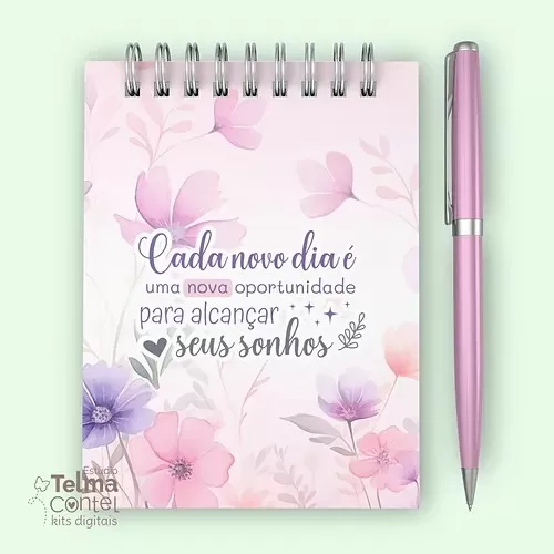 Kit combo Lilás – Caderno A5+bloco A6+Chaveiro+Papéis Digitais+Planejamento Sem. – Telma Contel