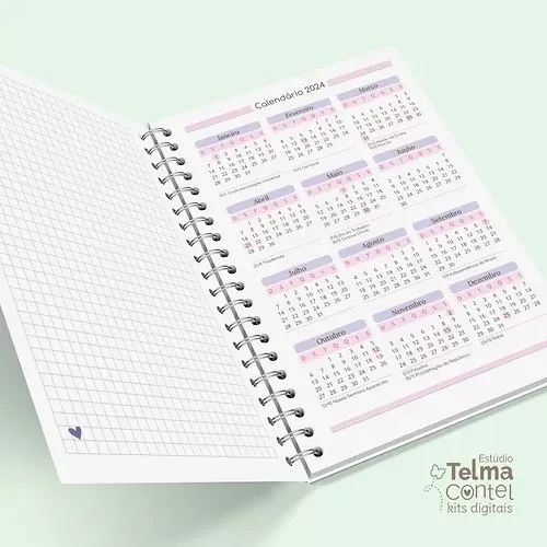 Kit combo Lilás – Caderno A5+bloco A6+Chaveiro+Papéis Digitais+Planejamento Sem. – Telma Contel