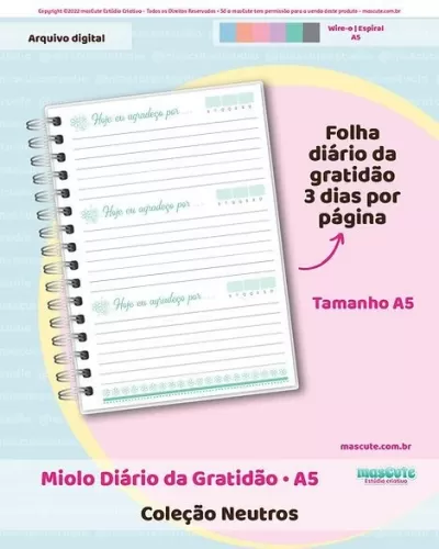 Miolo Diário da Gratidão - A5 - Neutros