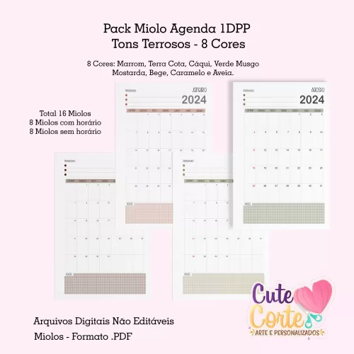 PACK MIOLOS Agenda A5 – DATADA – 1 DDP – TONS TERROSOS (16 MIOLOS) – Cute Corte