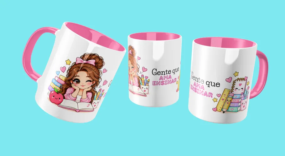 Pack digital com 14 artes para canecas de professora