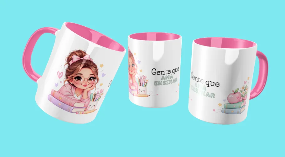 Pack digital com 14 artes para canecas de professora