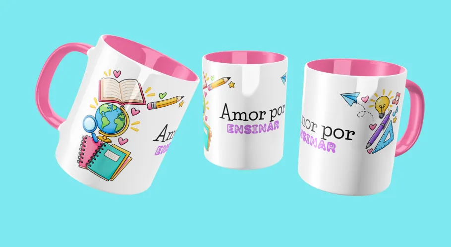 Pack digital com 14 artes para canecas de professora