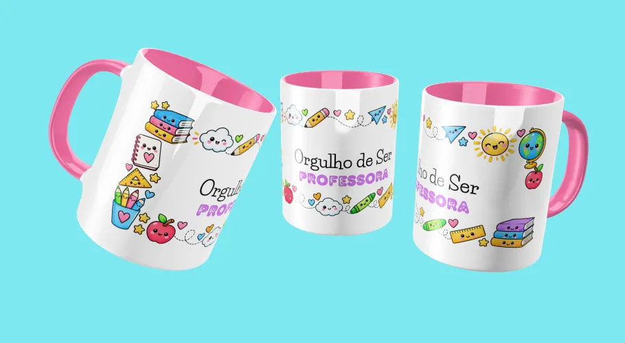 Pack digital com 14 artes para canecas de professora