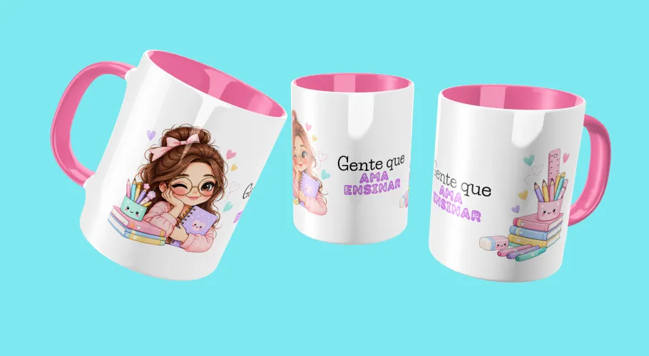 Pack digital com 14 artes para canecas de professora