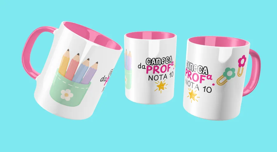 Pack digital com 17 artes para canecas de professora