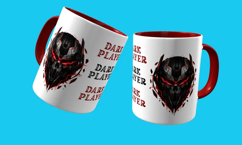 Caneca com visual marcante para fãs de games e cultura geek, trazendo um logo estiloso e uma estampa gamer dark impressionante e cheia de atitude estampada