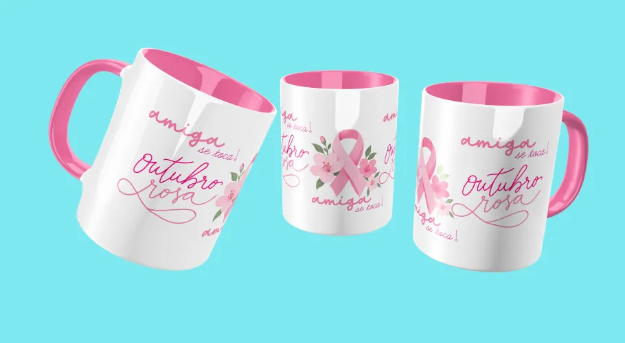 Caneca Outubro Rosa, transmitindo força e união pela conscientização do câncer de mama.