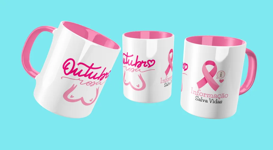 Caneca Outubro Rosa, transmitindo força e união pela conscientização do câncer de mama.