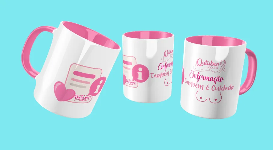 Caneca Outubro Rosa, transmitindo força e união pela conscientização do câncer de mama.