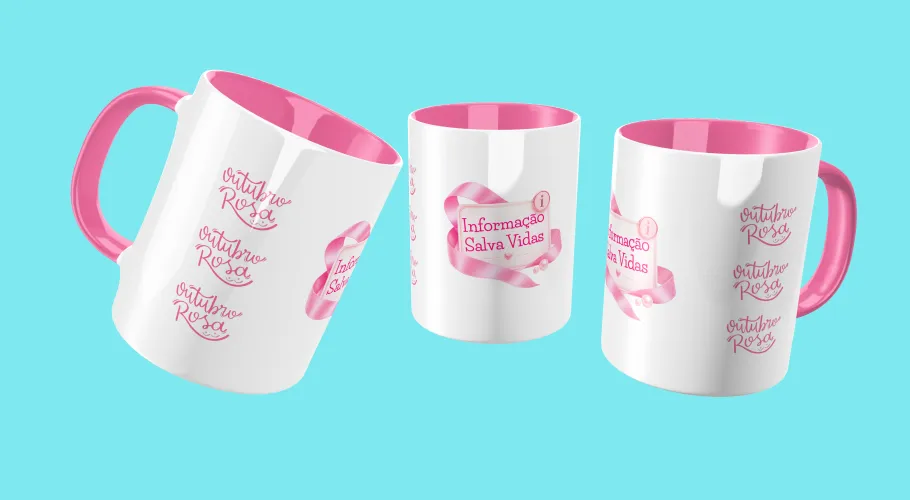 Caneca Outubro Rosa, transmitindo força e união pela conscientização do câncer de mama.