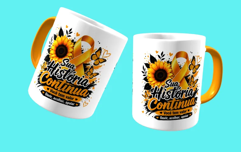 Caneca com visual moderno, ideal para destacar a mensagem de prevenção e apoio ao Setembro Amarelo.